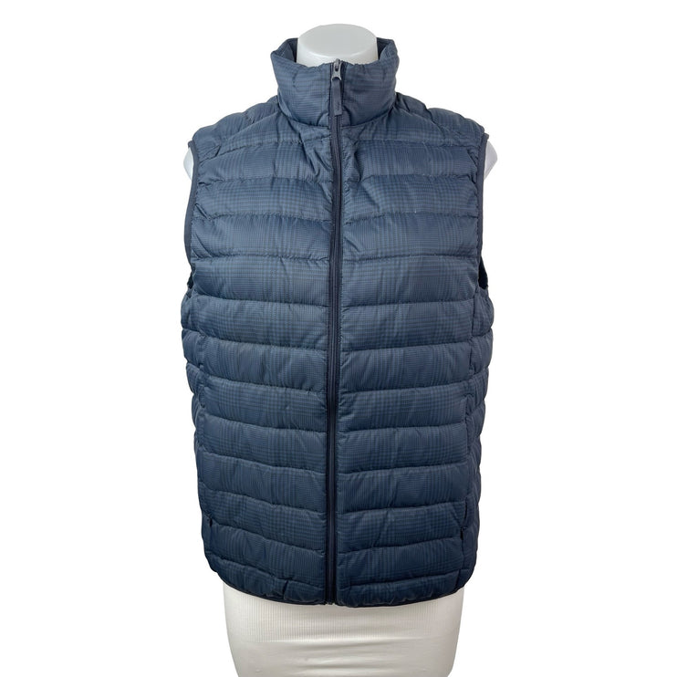 Uniqlo Ultra Light Houndstooth Women's Blue Full Zip Puffer Vest Jacket Size S