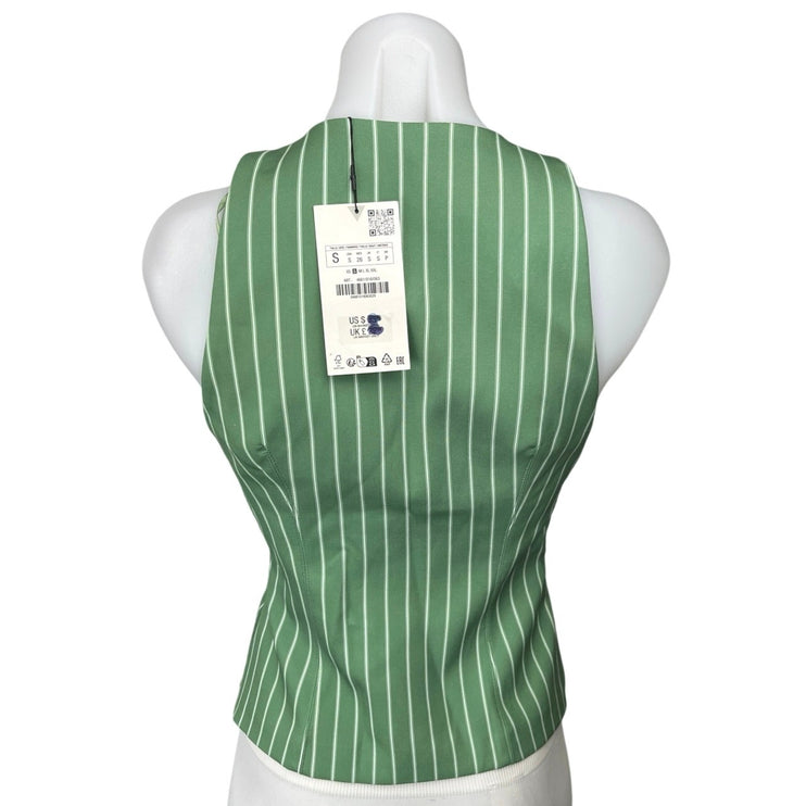 NEW Zara Women's Green White Pinstriped Sleeveless Plunge V Blouse Top Size S