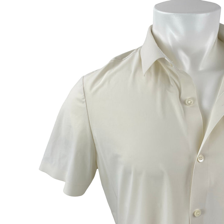 7 Diamonds Men's Cream Collared Short Sleeve Casual Work Button Down Shirt Top M