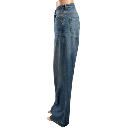 H&M Women's Blue Medium Wash High Waisted Wide Leg Baggy Denim Jeans Size 8