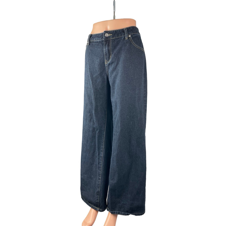 Edikted Women's Black Dark Wash High Rise Wide Leg Baggy Denim Jeans Size XL