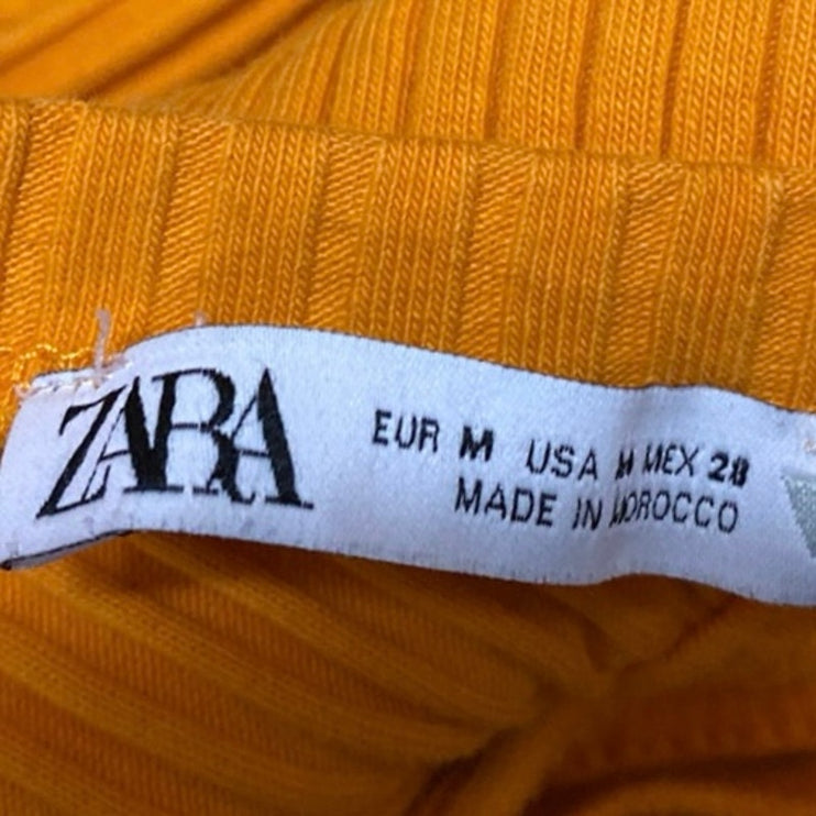 Zara Women's Orange Rib Knit Sleeveless Cutout Tie Back Crop Sweater Tank Top M