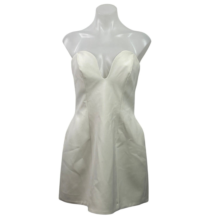 Zara White Satin Sweatheart Sleeveless Tube Mini A-Line Slip Tank Dress Size M