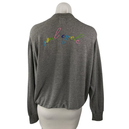 Monrow + Soul Cycle Gray Embroidered Long Sleeve Henley Sweater Top Size XL