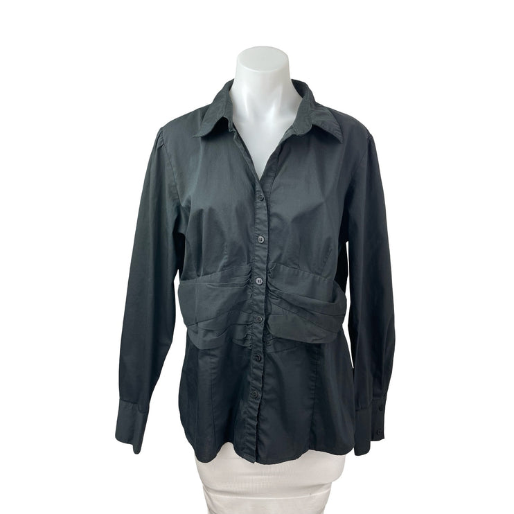 Worthington Women's Collared Long Sleeve Pleated Button-Down Shirt Blouse Top XL