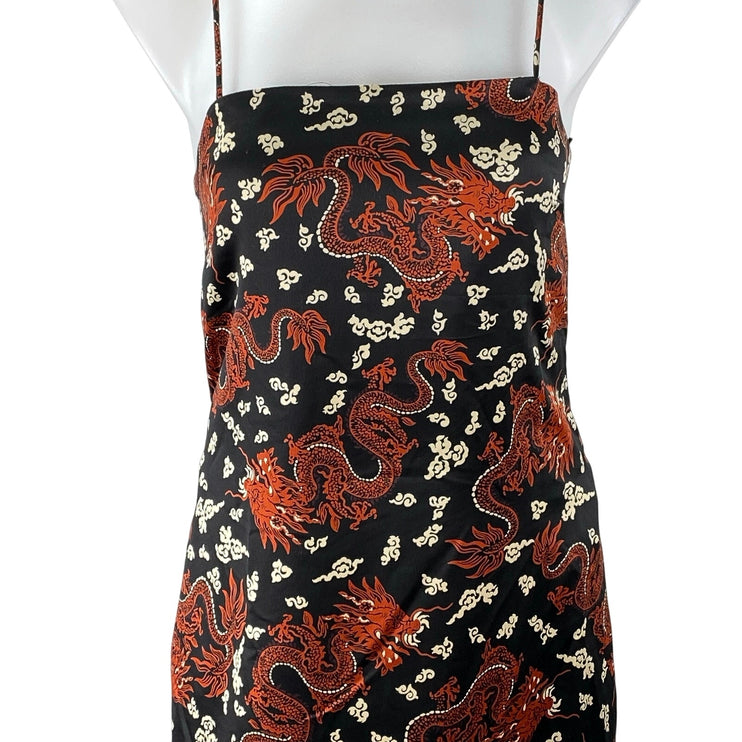 Zara Black Silk Satin Dragon Sleeveless Cami Camisole Tank Mini Slip Dress Sz XS