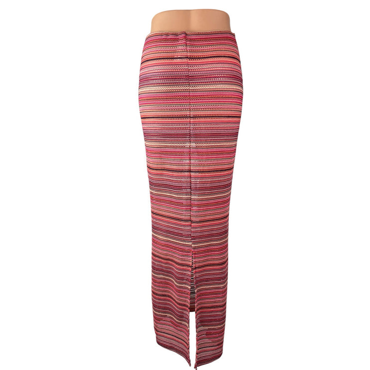Missguided Multicolor Stripe Crochet High Rise Maxi Pencil Bodycon Skirt Size XS