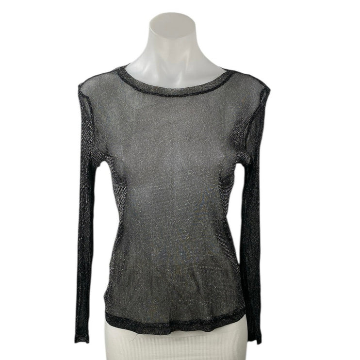 Zara Trafaluc Women's Black Sheer Mesh Glitter Sparkly Long Sleeve Blouse Top S