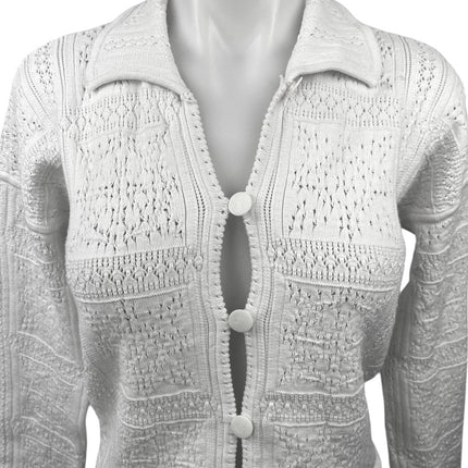 Club Monaco White Knitted Crochet Button Collar Crop Cardigan Sweater Top Size S