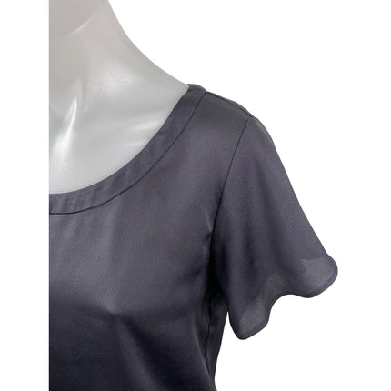 Banana Republic Black Silky Satin Flutter Sleeve Scoop Neck T-Shirt Blouse Top S