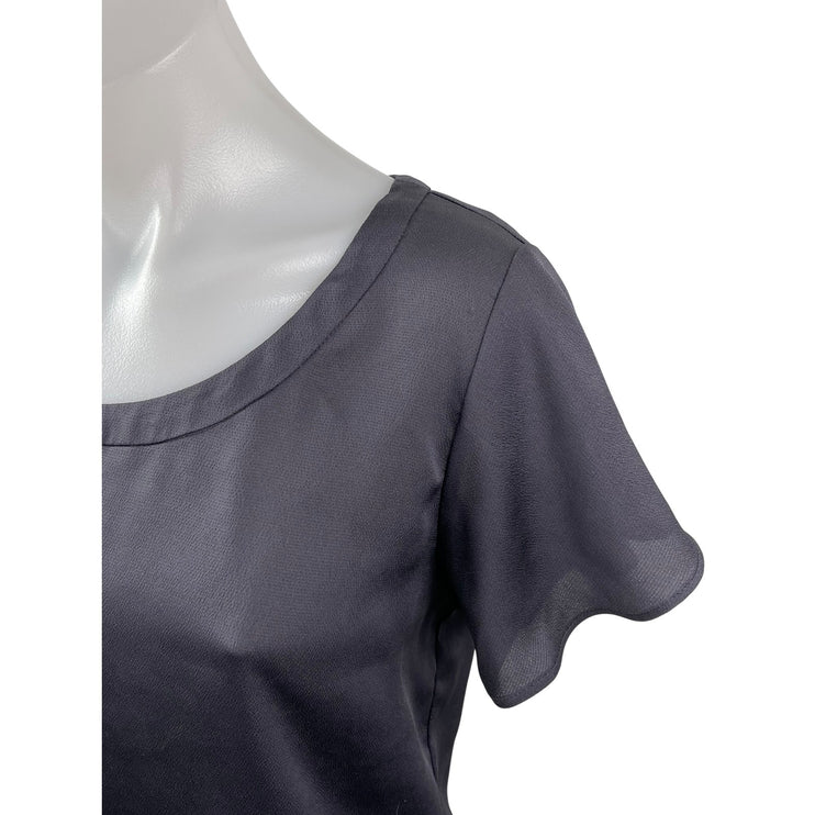 Banana Republic Black Silky Satin Flutter Sleeve Scoop Neck T-Shirt Blouse Top S