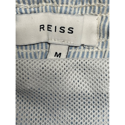 Reiss Mens Light Blue Striped Elastic High Waist Drawstring Board Shorts Size M