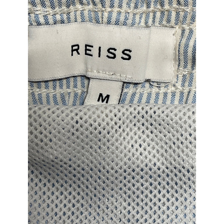 Reiss Mens Light Blue Striped Elastic High Waist Drawstring Board Shorts Size M