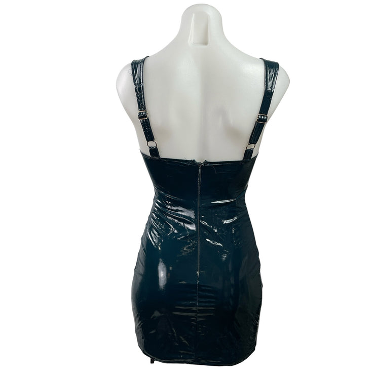 Oh Polly Blue Patent Faux Leather Sleeveless Bustier Cami Mini Bodycon Dress 2