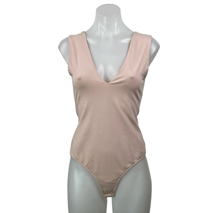 Free People Intimately Pink Nude Sleeveless Plunge V-neck Tank Bodysuit Top Sz M