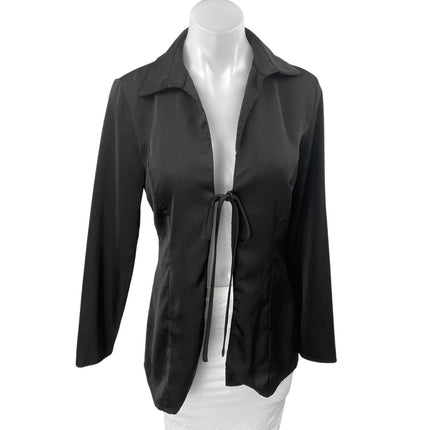 Princess Polly Women's Black Long Sleeve Collared Tie Front Blazer Shirt Top 8