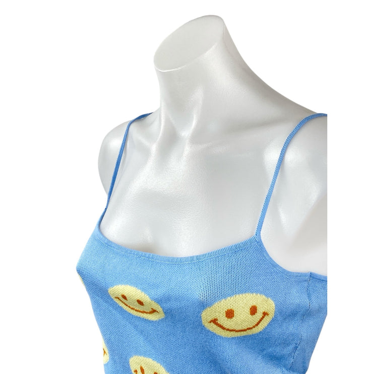 Baevely Womens Blue Smiley Print Sleeveless Cami Camisole Crop Tank Top Size S