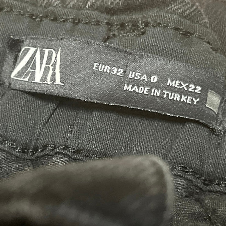 Zara Womens Black High Waisted Tapered Barrel Casual Cropped Denim Jeans Size 0