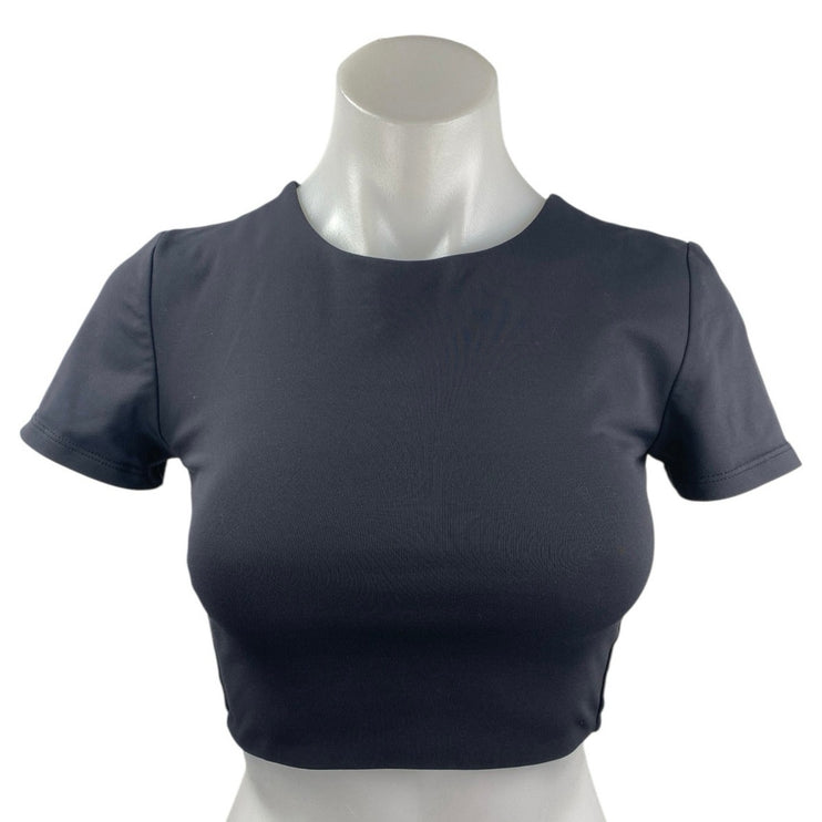 Aritzia Babaton Gray Short Sleeve Crew Neck Sculpt T Shirt Tee Crop Top Size S