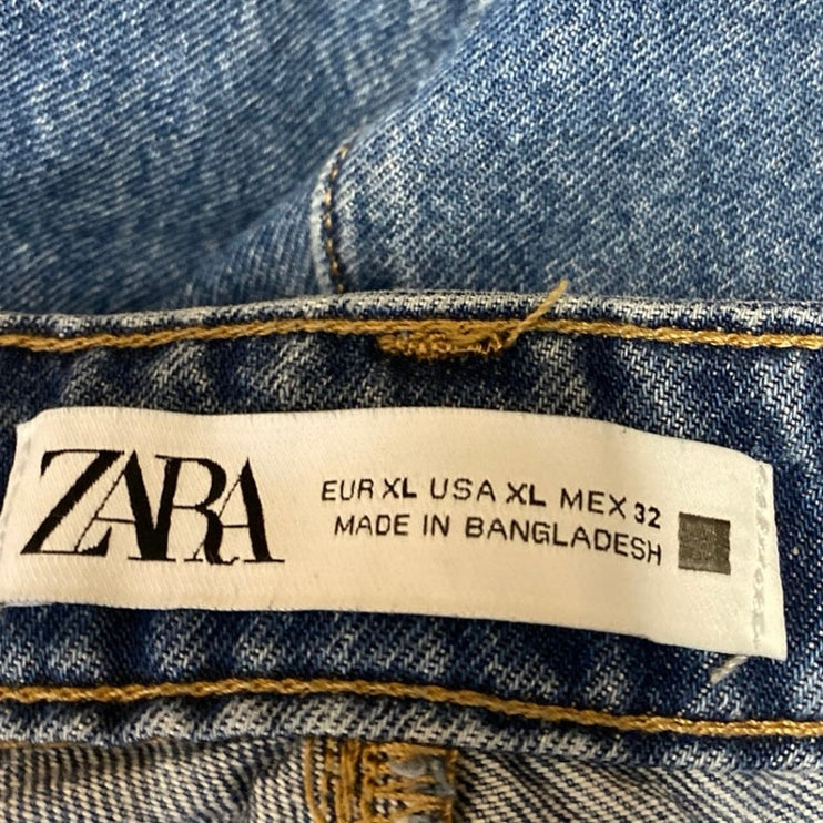 Zara Women's Blue High Waisted Cut-Off Skort Skirt Denim Jean Shorts Size XL