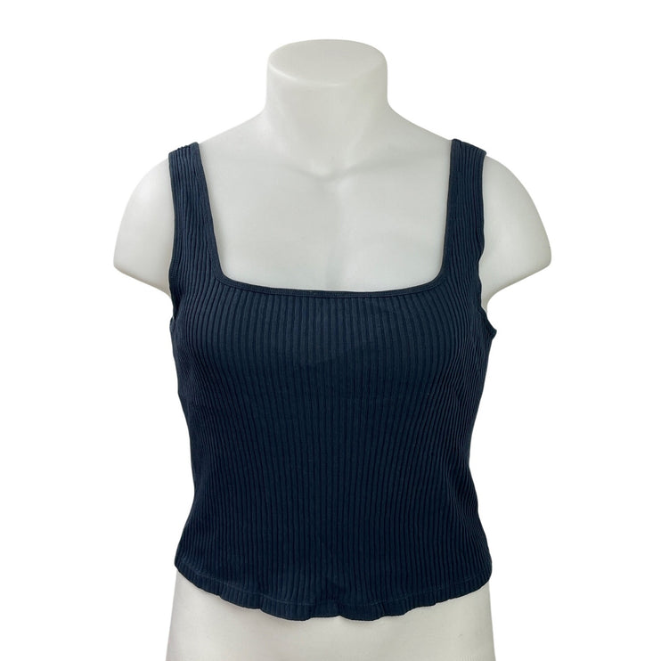 Mossimo Dutti Women's Black Sleeveless Ribbed Knit Square Neck Crop Tank Top L
