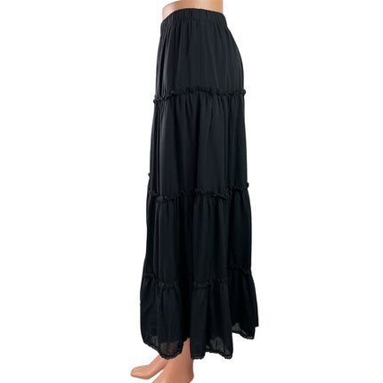 Aritzia Wilfred Womens Black Elastic Waist Ruffle Tiered  Mini A-Line Skirt Sz S