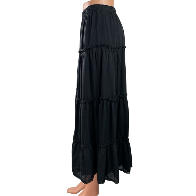 Aritzia Wilfred Womens Black Elastic Waist Ruffle Tiered  Mini A-Line Skirt Sz S