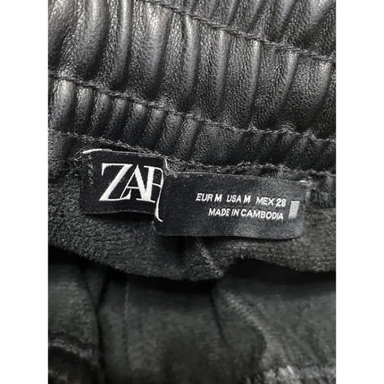 ZARA Black Faux Vegan Leather Elastic Waist Tapered Joggers Trouser Pants Size M