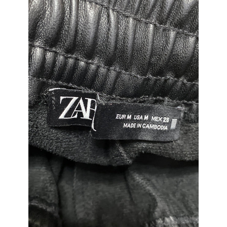 ZARA Black Faux Vegan Leather Elastic Waist Tapered Joggers Trouser Pants Size M