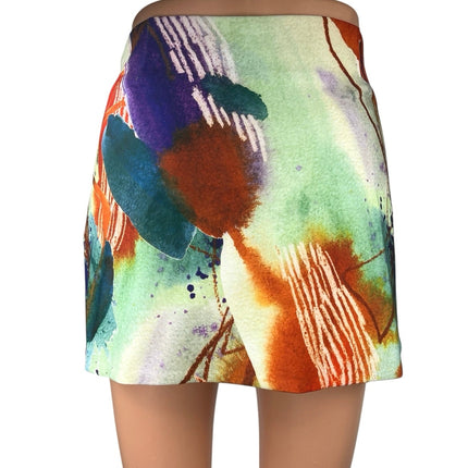 Tiger Mist Multicolor Watercolor Paint Abstract High Waist Mini Skirt Size M