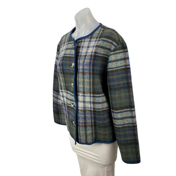 Lucky Brand Women's Green Plaid Fleece Long Sleeve Button Up Cardigan Sweater S