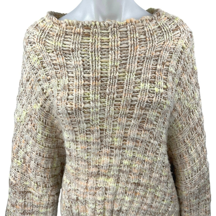 Free People Beige Knit Chunky Long Sleeve Oversized Pullover Sweater Top Size L