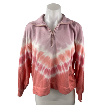 Lou & Grey Women's Pink Coral Tie Dye Quarter Zip Long Sleeve Sweatshirt Top XS