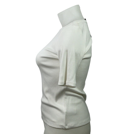 NEW Tahari Women's White Ribbed Knit Short Sleeve Round Neck T Shirt Tee Top L