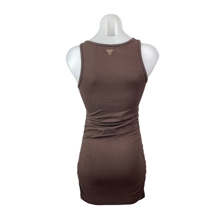 Aritzia TNA Brown High Neck Sleeveless Rucked Tank Cami Mini Bodycon Dress XS