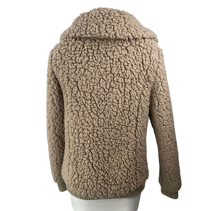 Pins & Needles Brown Tan Sherpa Fleece Teddy Full Zip Sweater Jacket Top Size S