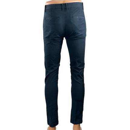 Penguin Men's Navy Blue Mid Rise Slim Fit Tapered Stretch Trousers Pants 29x32