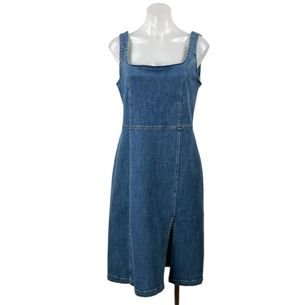 Reformation Parker Blue Sleeveless Square Neck Slit Denim Jean Midi Dress 10