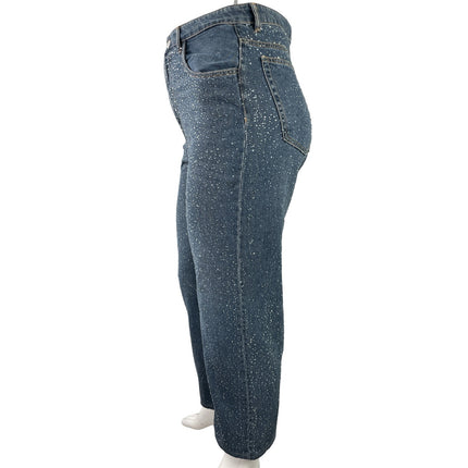 Zara Women's Blue Rhinestone Embellished Straight Wide Leg Denim Jeans Pants 12
