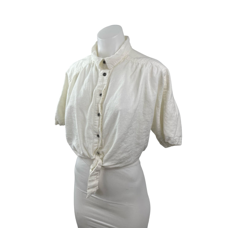 Urban Outfitters BDG Women's White Linen Short Sleeve Cropped Shirt Top Size M
