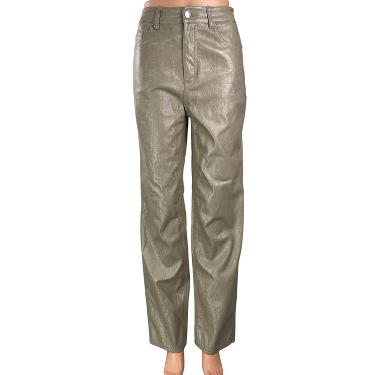 Pacsun 90s Boyfriend Taupe Faux Leather High Rise Straight Leg Trousers Pants 25