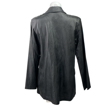 Womens Black Faux Vegan Leather Long Sleeve Pockets Blazer Coat Jacket Size L