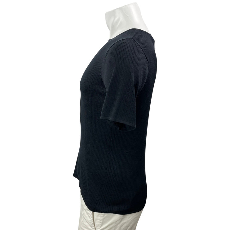 August Silk Knits Men Black 100% Silk Ribbed Knit Short Sleeve T Shirt Tee Top S