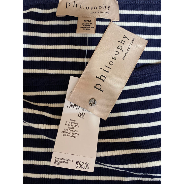 Philosophy Women's Blue White Stripe Square Neck Sleeveless Camisole Tank Top M
