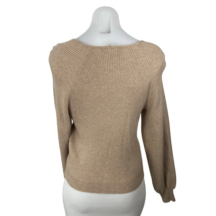 Philosophy Women's Beige Ribbed V Neck Balloon Sleeve Sweatshirt Sweater Top M