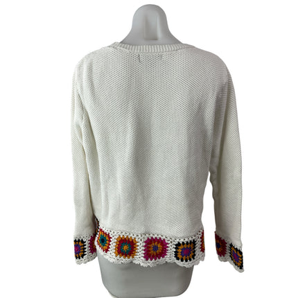 Joseph A Women's White Crochet Knit Boho Long Sleeve Blouse Sweater Top Size XL