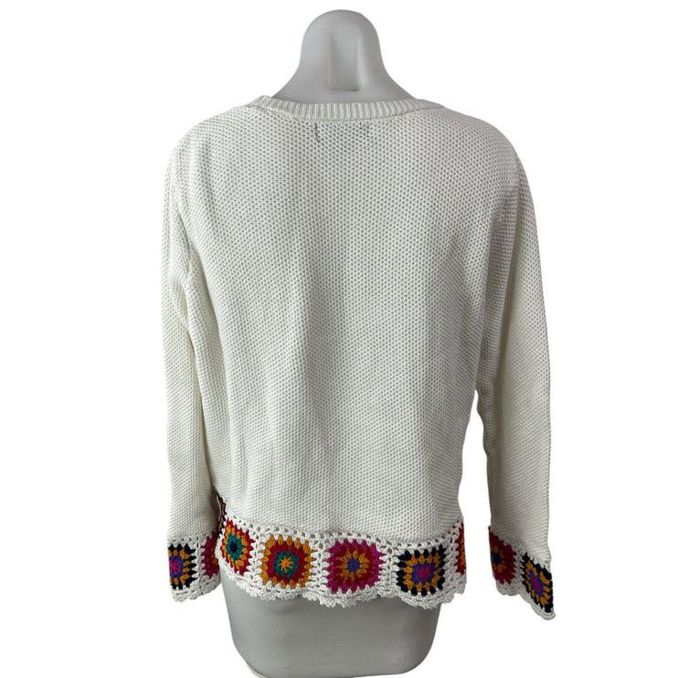 Joseph A Women's White Crochet Knit Boho Long Sleeve Blouse Sweater Top Size XL