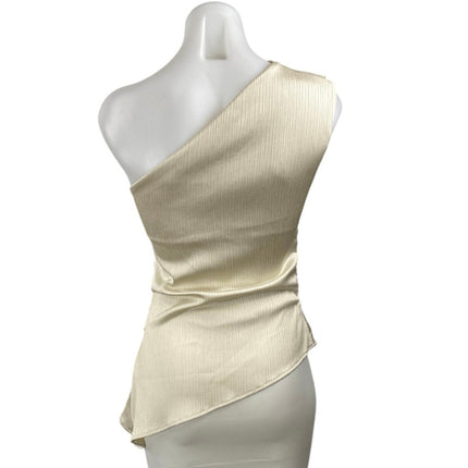 Zara Womens Metallic Satin Draped One Shoulder  Sleeveless Asymmetric Tank Top S