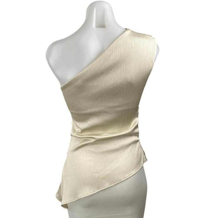 Zara Womens Metallic Satin Draped One Shoulder  Sleeveless Asymmetric Tank Top S