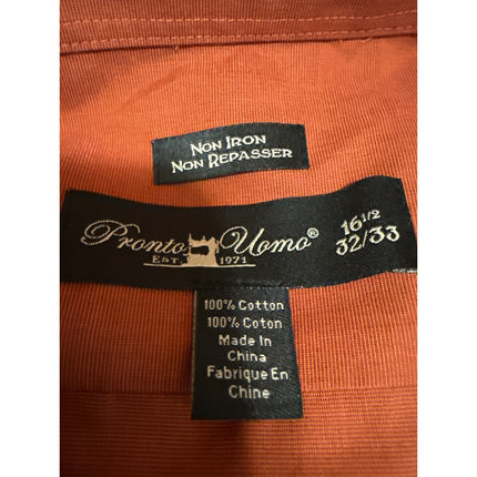 Pronto Uomo Men's Orange Long Sleeve Collar Button Down Pocket Shirt Top Size 16